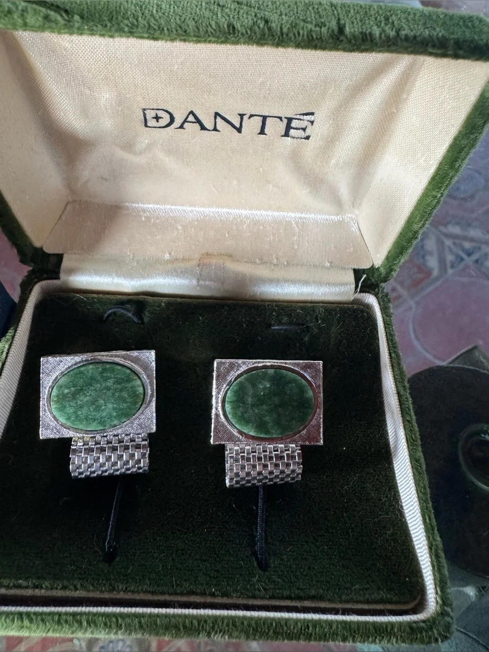 Vintage Mid Century Swank Tie Pin Genuine Jade & Dante Cufflinks Original Boxes!